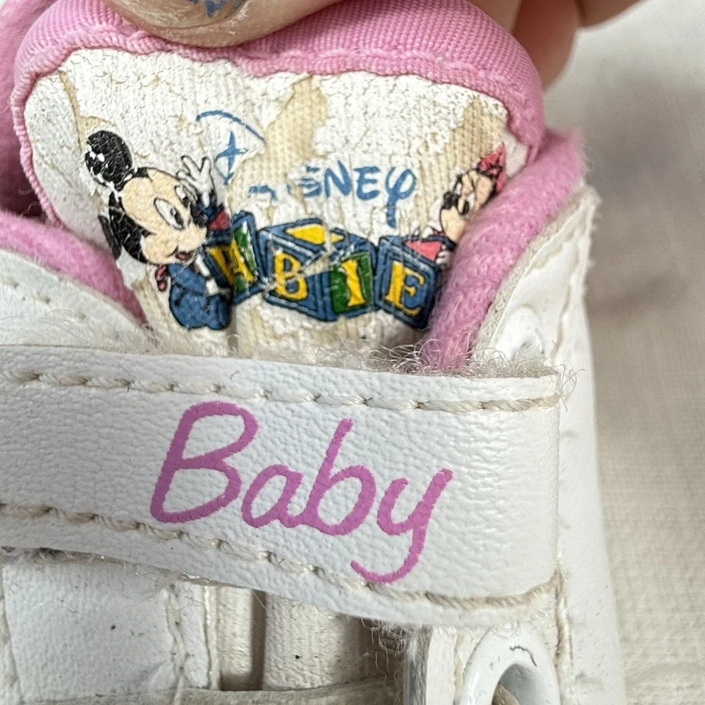 Disney Baby Minnie Daisy Duck White Pink Hook Loop Sneakers Toddler Size 4